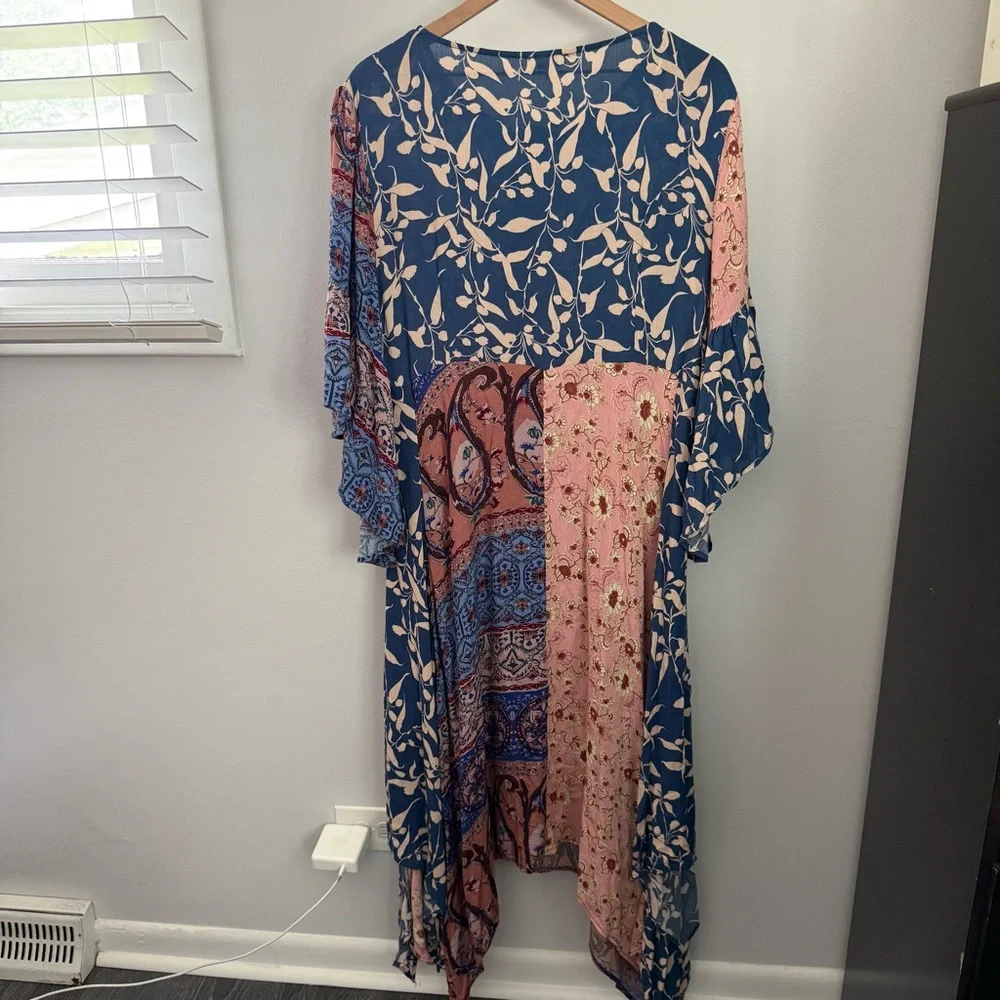 Umgee Blue Pink Patchwork Midi Dress - Picture 3 of 7